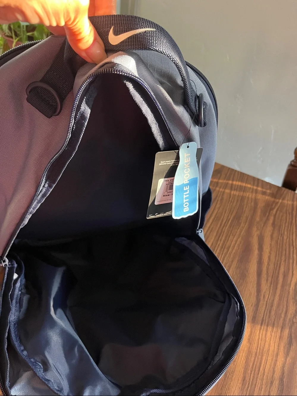 Nike Men’s Gray and Navy Blue Logo Backpack